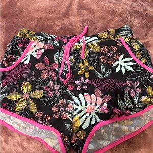 Floral Print Pajama Shorts with Pink Trim